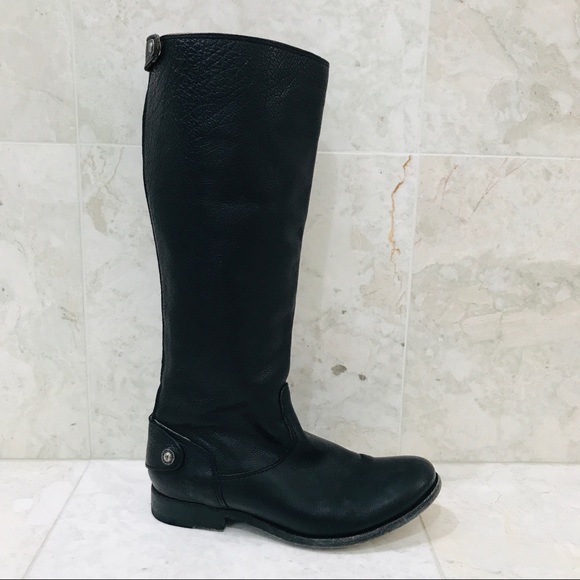 FRYE {6B} Boots Black Leather Knee-High Rear Zip - Picture 10 of 12